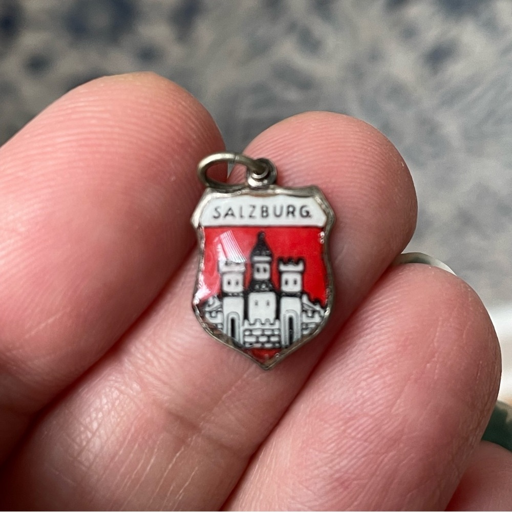Vintage stamped 800 silver & enamel Salzburg shield pendant charm Austria